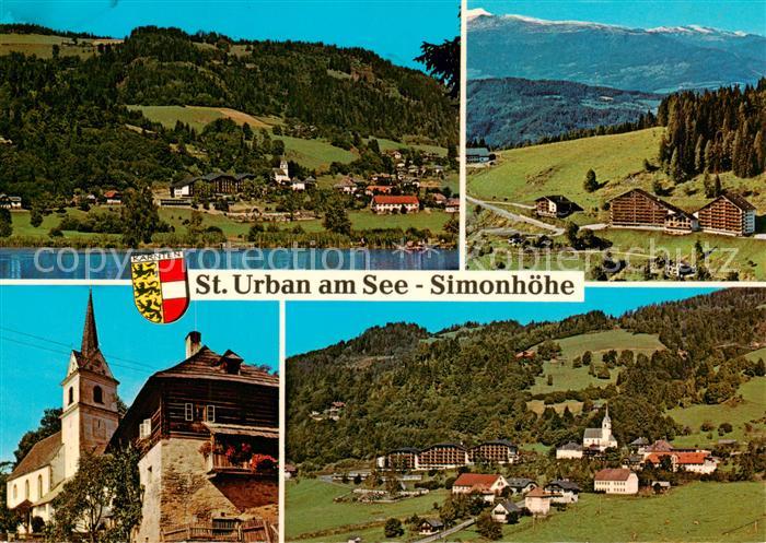 St Urban Kaernten AT Fliegeraufnahme Urbansee Panorama Kirche