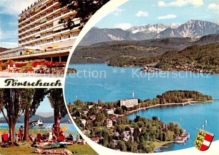 Poertschach Woerthersee Fliegeraufnahme mit Karawanken Hotel Strand