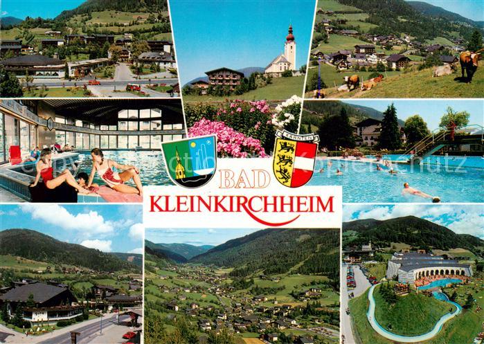 Bad Kleinkirchheim Kaernten AT Panorama Kirche Frei und Hallenbad Fliegeraufnahm