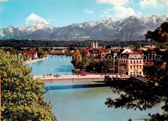 Villach Kaernten AT Draubruecke mit Mittagskogel