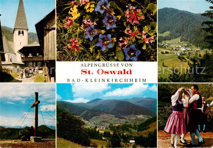 St Oswald Bad Kleinkirchheim Kaernten AT Kirche Panorama Gipfelkreuz Volkstanz
