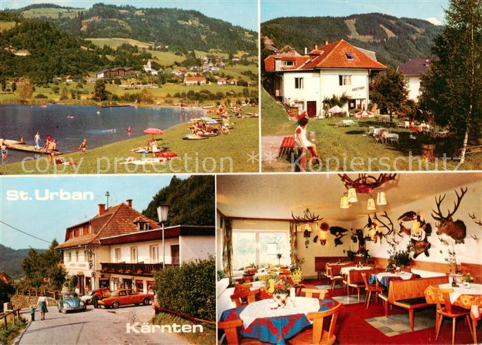 St Urban Kaernten AT Urbansee Gasthof Pension Bruno Perkonig Liegewiese Gaststub