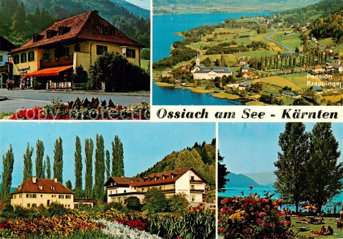 Ossiach Ossiachersee Gaestehaus Krappinger Fliegeraufnahme Haus I und II Strandb