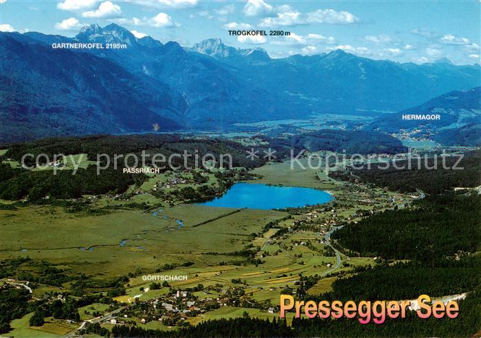 Pressegger See Villach Kaernten AT und Gartnerkofel Fliegeraufnahme