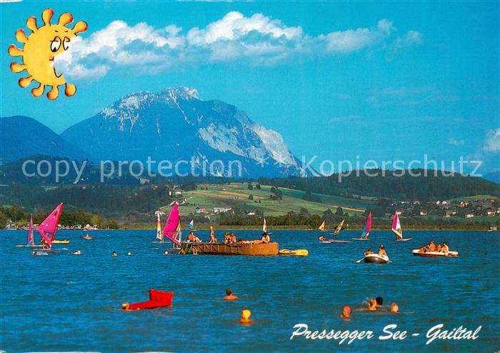 Pressegger See Villach Kaernten AT Badeleben am See im Gailtal mit Villacher Alp