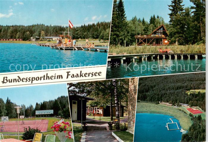 Faakersee Kaernten AT Seepartien Tennisplatz Bungalows Fliegeraufnahme