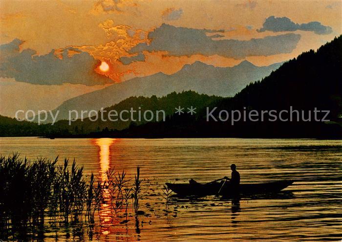 Weissensee Kaernten AT Panorama bei Sonnenuntergang