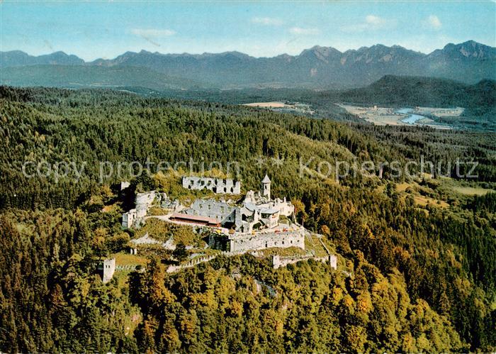 Landskron Ruine Ossiachersee Kaernten AT Fliegeraufnahme mit Karawankenkette