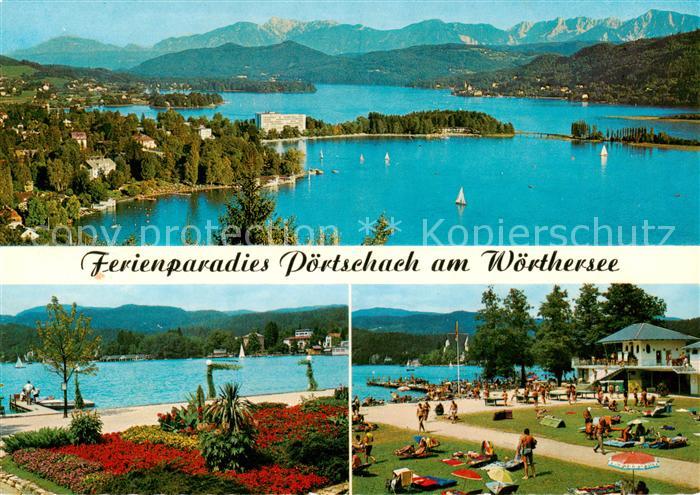 Poertschach Woerthersee Fliegeraufnahme Blumenstrand Strandbad