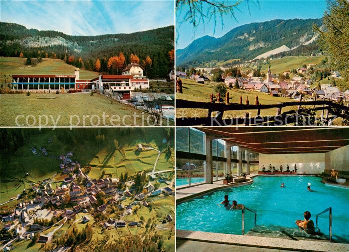 Bleiberg Thermalbad Hallen und Freibad Fliegeraufnahme Ortsansicht