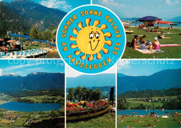 Pressegger See Villach Kaernten AT Strandbad Liegewiese Panorama
