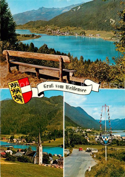 Weissensee Kaernten AT Panorama Kirche Strandbad