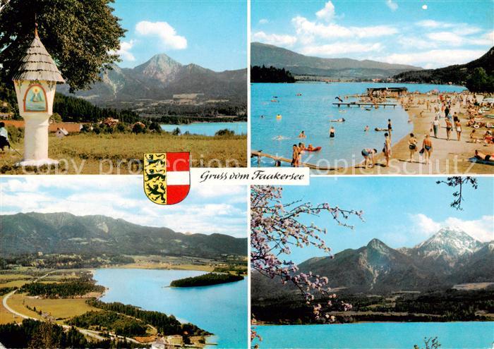 Faakersee Kaernten AT Bildstock Strandpartie Fliegeraufnahme Panorama