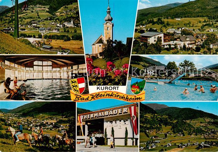 Bad Kleinkirchheim Kaernten AT Panorama Alpentherme Thermalbaeder Freibad Kirche