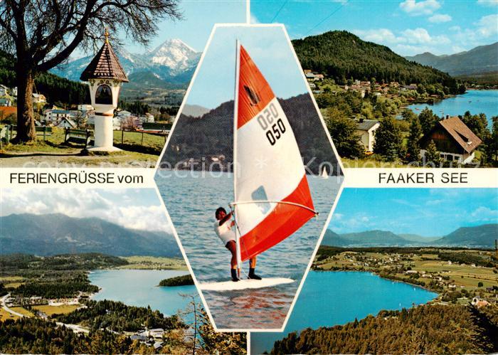 Faakersee Kaernten AT Bildstock Panorama Seepartien Surfer