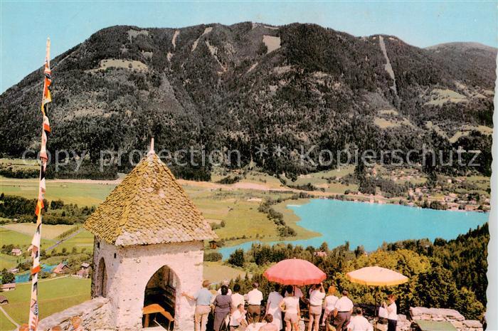 Landskron Ruine Ossiachersee Kaernten AT Blick von der Terrasse der Burgruine