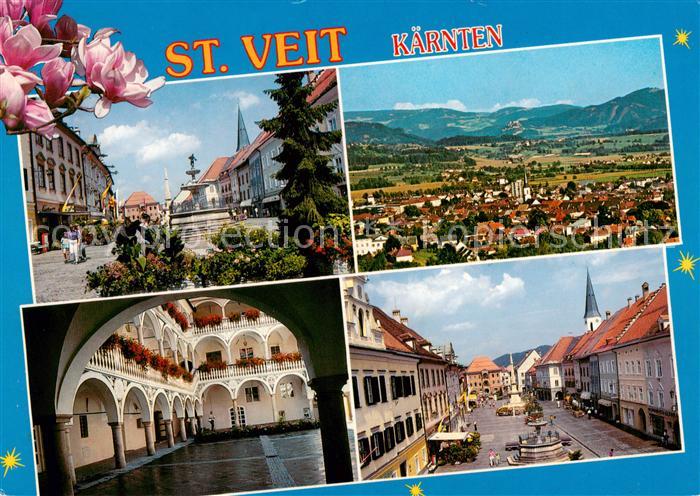 St Veit Glan Kaernten AT Stadtplatz Panorama Kloster Strassenpartie