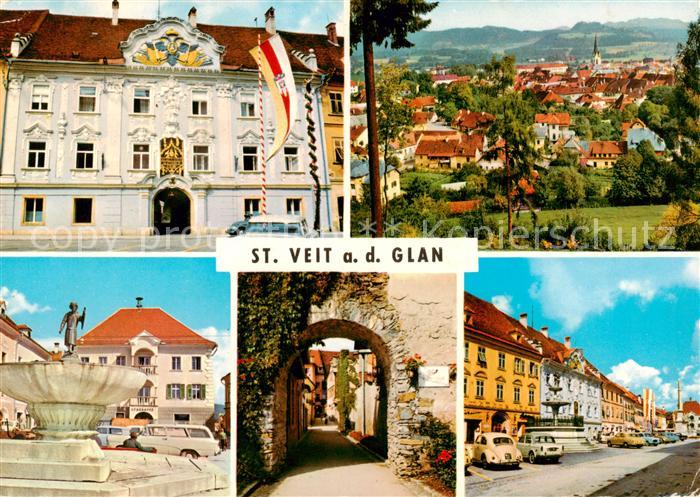 St Veit Glan Kaernten AT Rathaus Stadtblick Schuesselbrunnen Postgasse Hauptplat