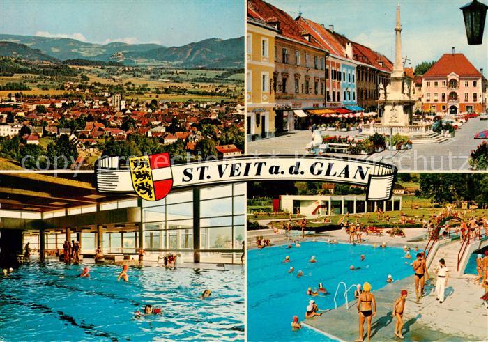 St Veit Glan Kaernten AT Stadtblick Hallenbad Hauptplatz Freibad