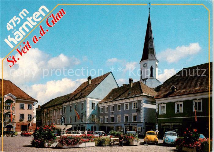 St Veit Glan Kaernten AT Hauptplatz mit Kirche und Schuesselbrunnen