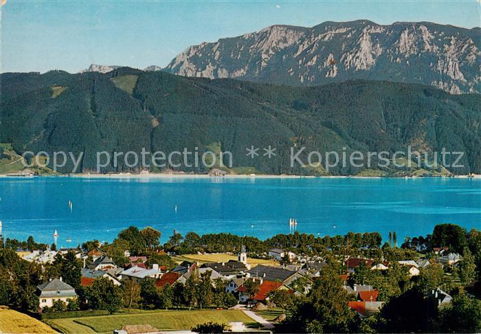 Nussdorf Attersee AT Panorama Blick gegen Hoellengebirge Sommerfrische