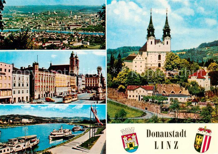 Linz Donau AT Stadtpanorama Hauptplatz Schiffstation Poestlingberg