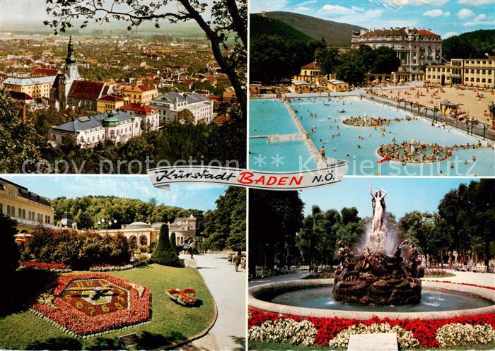 Baden  Wien AT Stadtpanorama Thermalstrandbad Sanatorium Esplanade Blumenuhr Tri