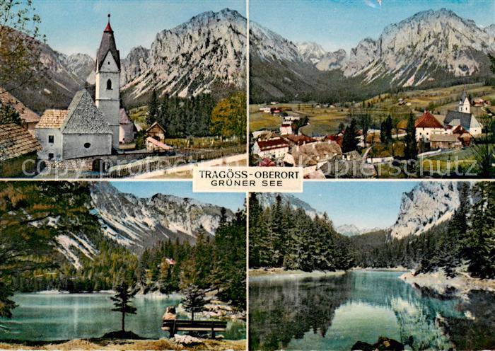 Oberort Tragoess Steiermark AT Motiv mit Kirche Panorama Bergsee