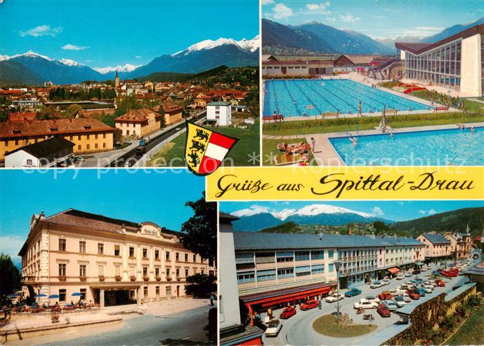 Spittal Drau Kaernten AT Stadtblick Schwimmbad Hotel Stadtplatz