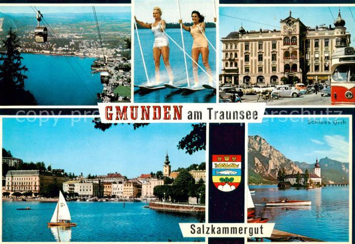 Gmunden Traunsee Salzkammergut AT Bergbahn Wassersport Stadtzentrum Uferpartie a