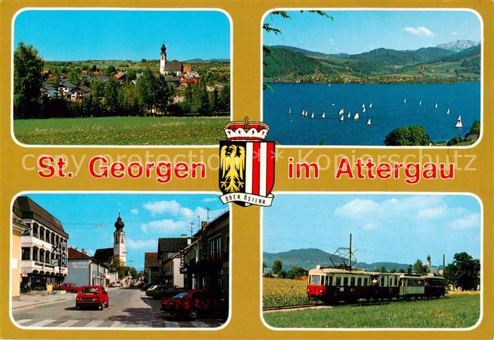 St Georgen Attergau Panorama Urlaubsort Motiv mit Kirche Eisenbahn