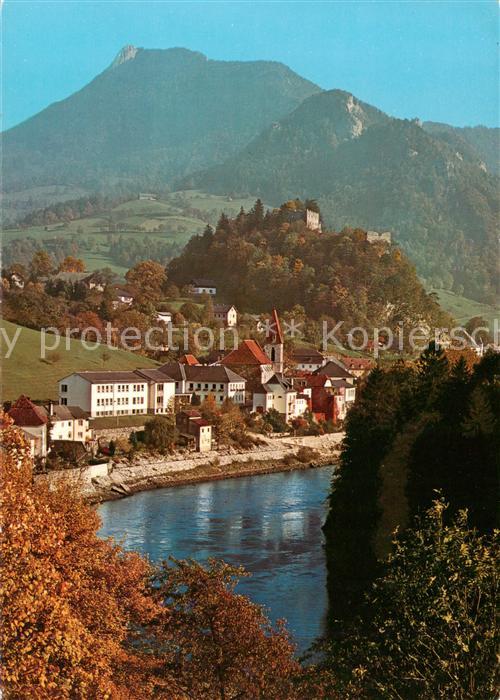 Losenstein Oberoesterreich AT Panorama mit Blick zur Burg im Ennstal