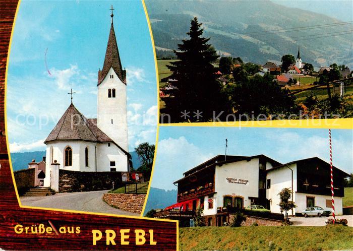 Prebl Wolfsberg Kaernten AT Ortsansicht mit Kirche Gasthof Pension Triesacherhof