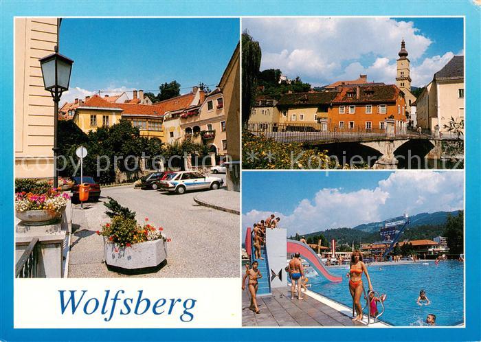 Wolfsberg Kaernten AT Ortszentrum Bruecke Freibad