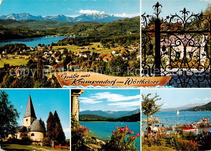 Krumpendorf Woerthersee AT Panorama Karawanken aeltestes Barocktor Kaerntens an