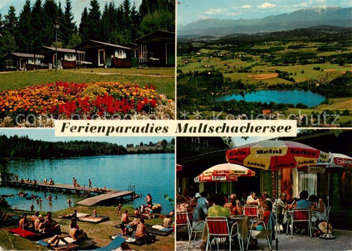 Maltschachersee Feldkirchen Kaernten AT Panorama Bundalows Badestrand Gaststaett