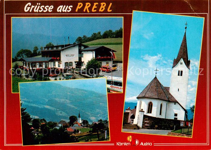 Prebl Wolfsberg Kaernten AT Gasthof Pension Ansicht mit Kirche Sommerfrische