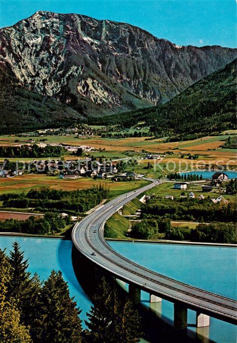 Kirschentheuer Ferlach Kaernten AT mit neuer Draubruecke und Ferlacher Horn
