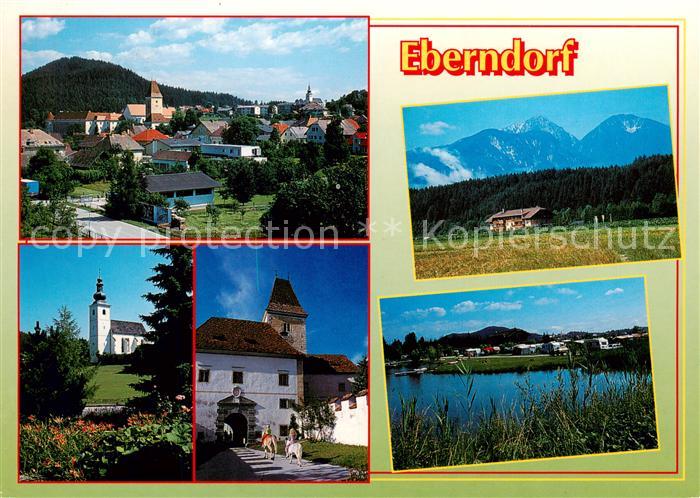 Eberndorf Kaernten AT Ortsansichten mit Kirche Uferpartie am See Alpen