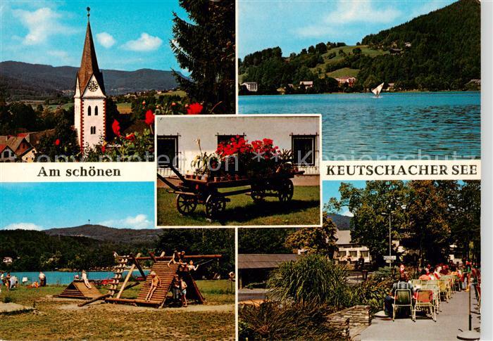 Keutschach am See Kaernten AT Feriengebiet am Keutschacher See Kirchturm Restaur