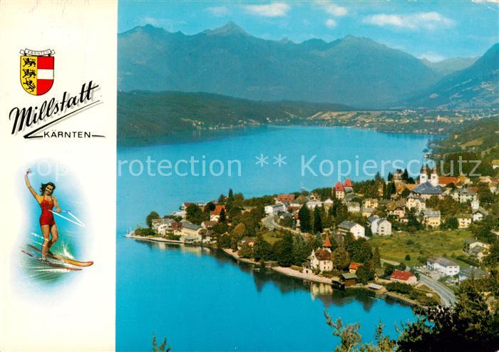 Millstatt Millstaettersee Kaernten AT Panorama Alpen Wasserski