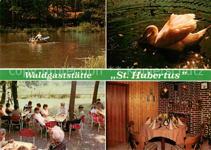 Huenfeld Waldgaststaette St. Hubertus Praforst Gartenterrasse Teich Schwan