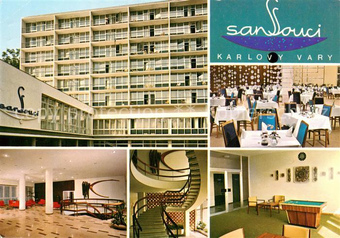 Karlovy Vary Karlsbad Sanatorium Sanssouci Gastraeume Treppe Billardzimmer