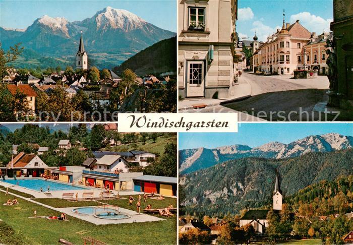 Windischgarsten AT Panorama Ortspartie Schwimm ubd Hallenbad Kirche