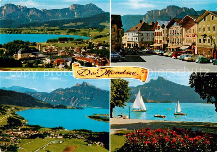 Mondsee Salzkammergut AT mit Schober und Drachenwand Marktplatz mit Schafberg Se