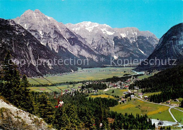 Waidach Leutasch Sessellift auf den Katzenkopf Ortsansicht mit Wetterstein