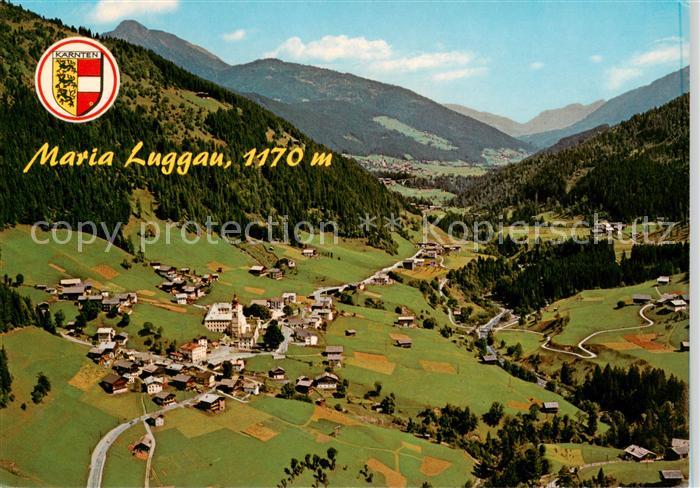 Maria-Luggau Kaernten AT Fliegeraufnahme mit Gotischer Wallfahrtskirche