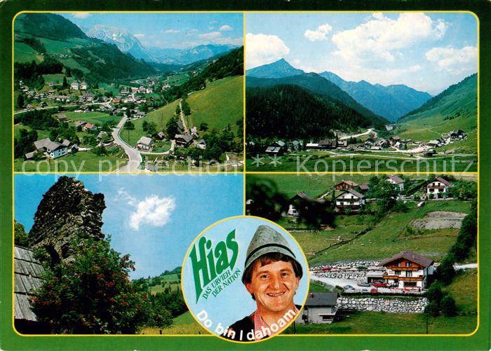 Donnersbach mit Grimming Pfanneralm Kirchenruine in Donnersbach Hiasl Stubn am O