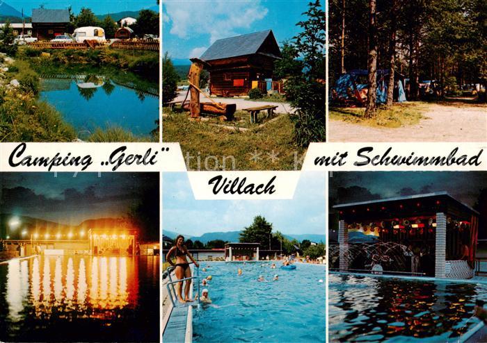 Villach Kaernten AT Camping Gerli mit Schwimmbad Restaurationsbetrieb Details