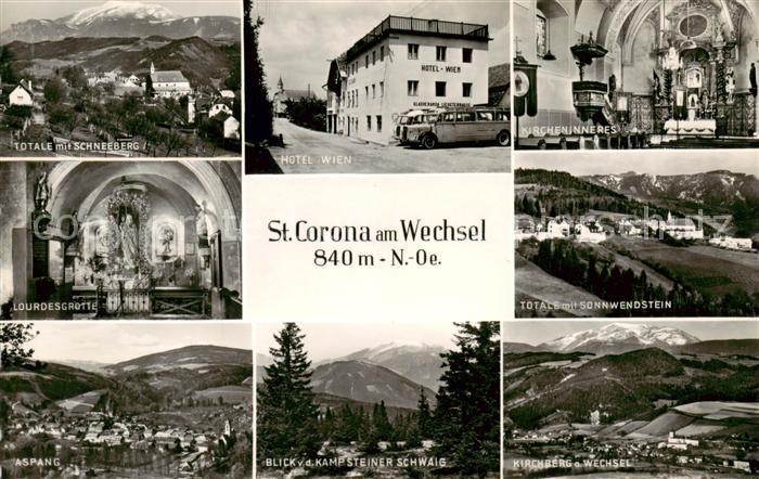 St Corona Wechsel Totale mit Schneeberg Hotel Wien Inneres Kirche Lourdesgrotte